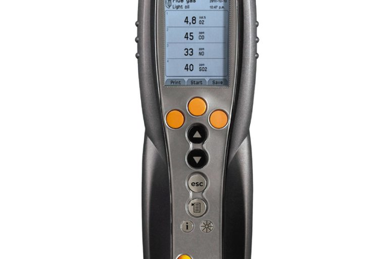 آنالايزر گاز دودكش تستو 340 - testo 340 به صورت استاندارد با یک سنسور O2 و چهار سنسور دیگر (CO، COlow، NO، NOlow، NO2 یا SO2)