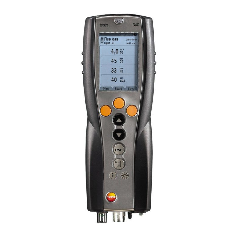 آنالايزر گاز دودكش تستو 340 – testo 340 آنالايزر گاز دودكش تستو 340 - testo 340 به صورت استاندارد با یک سنسور O2 و چهار سنسور دیگر (CO، COlow، NO، NOlow، NO2 یا SO2)