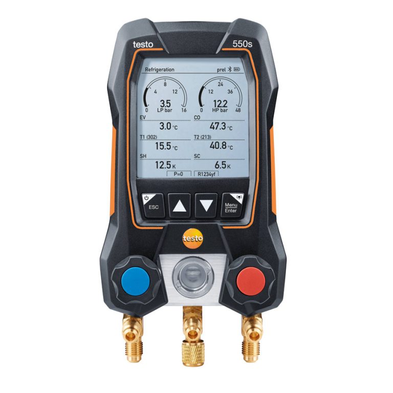 تستو 550 منیفولد دیجیتالی testo 550S - تستو 550s مجهز به بلوتوث و بلوک شیر دو طرفه، مناسب سیستم های سرمايش، تهویه مطبوع و پمپ هاي حرارتي